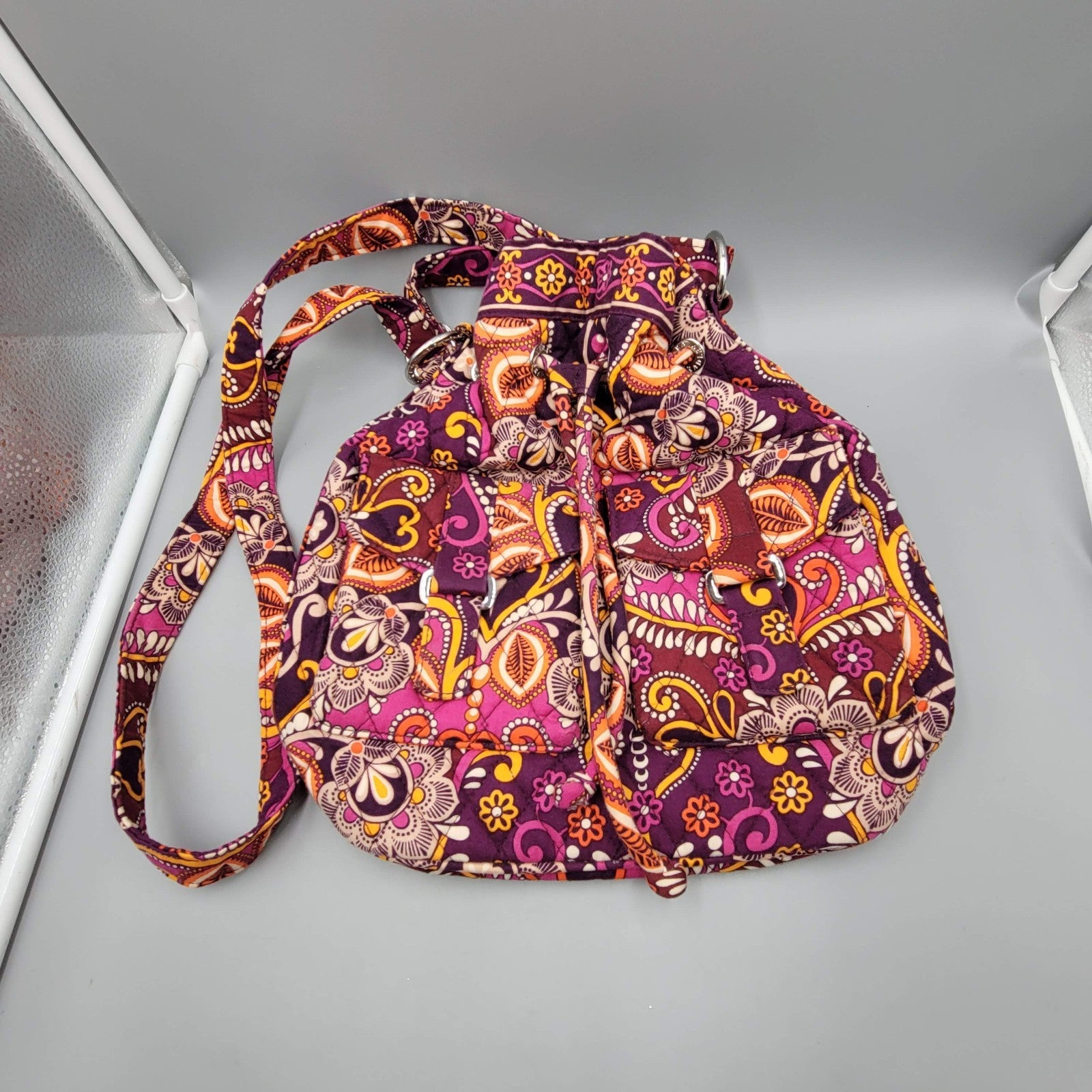 Vera Bradley Safari Sunset Shoulder Drawstring Bag Purse 4" x 10" x 10" VTG