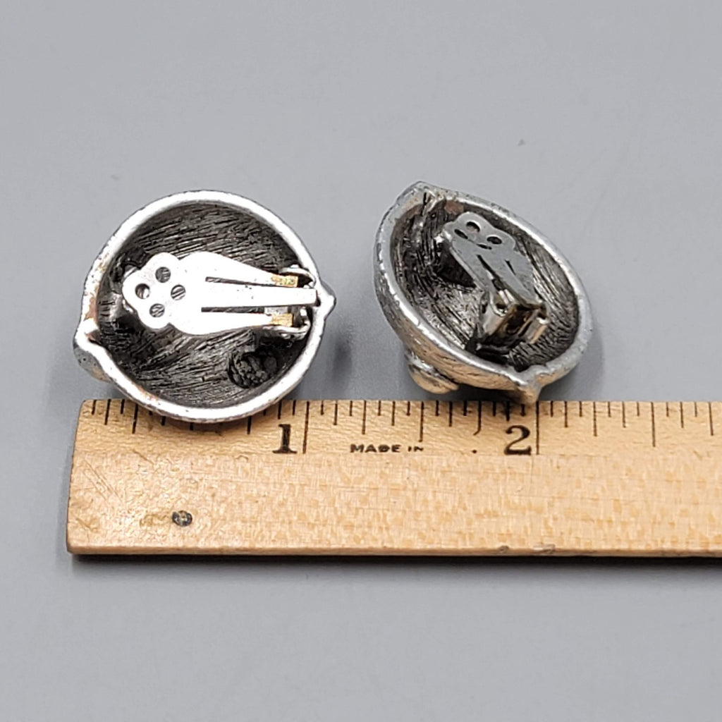 Vintage Large Dome Statement Clip on Earrings Silver tone 1 1/8"