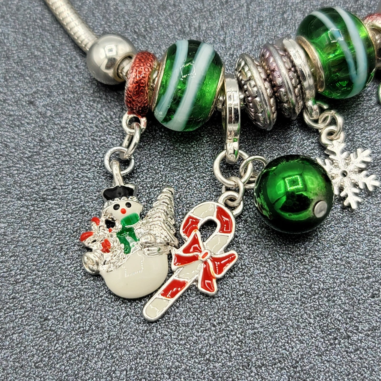 Christmas Holiday Slide Charm Bracelets 8" Silver tone 10 charms Dangle 