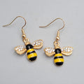 Bumble Bee Pierced Earrings Gold tone Rhinestone Yellow Enamel Dangle New 5/8"