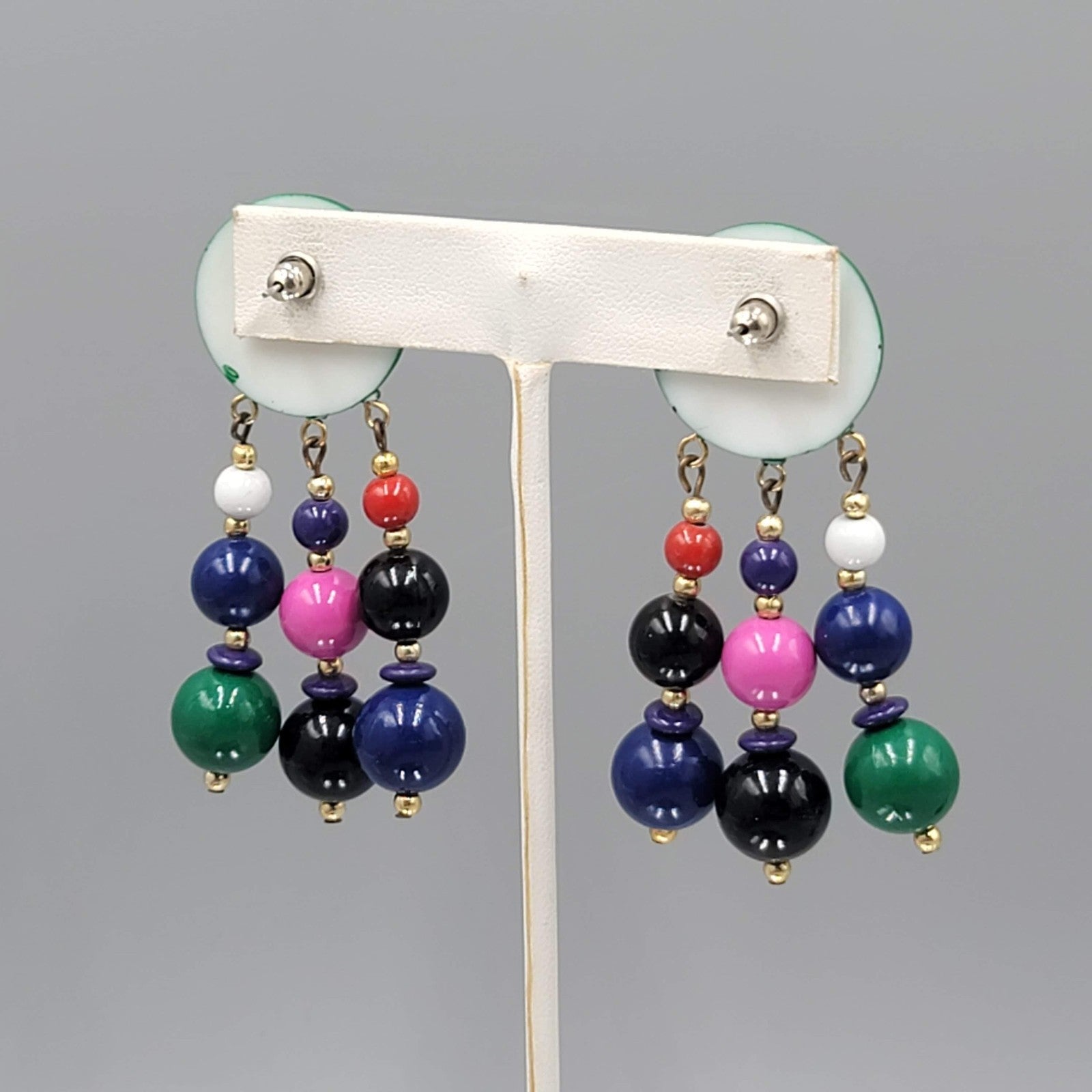 Vintage LOTTO Pierced Earrings Hand Painted Gold tone Dangle 2.5 in