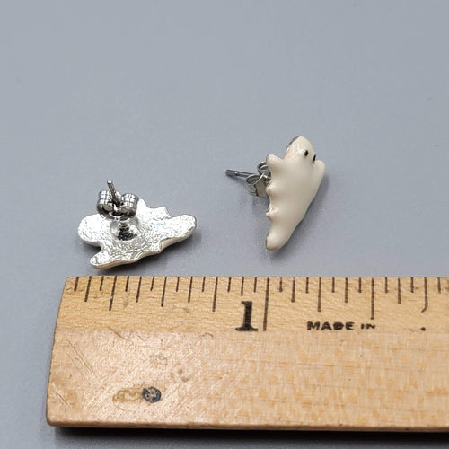Enamel Ghost Studs Pierced Earrings Halloween 1/2"