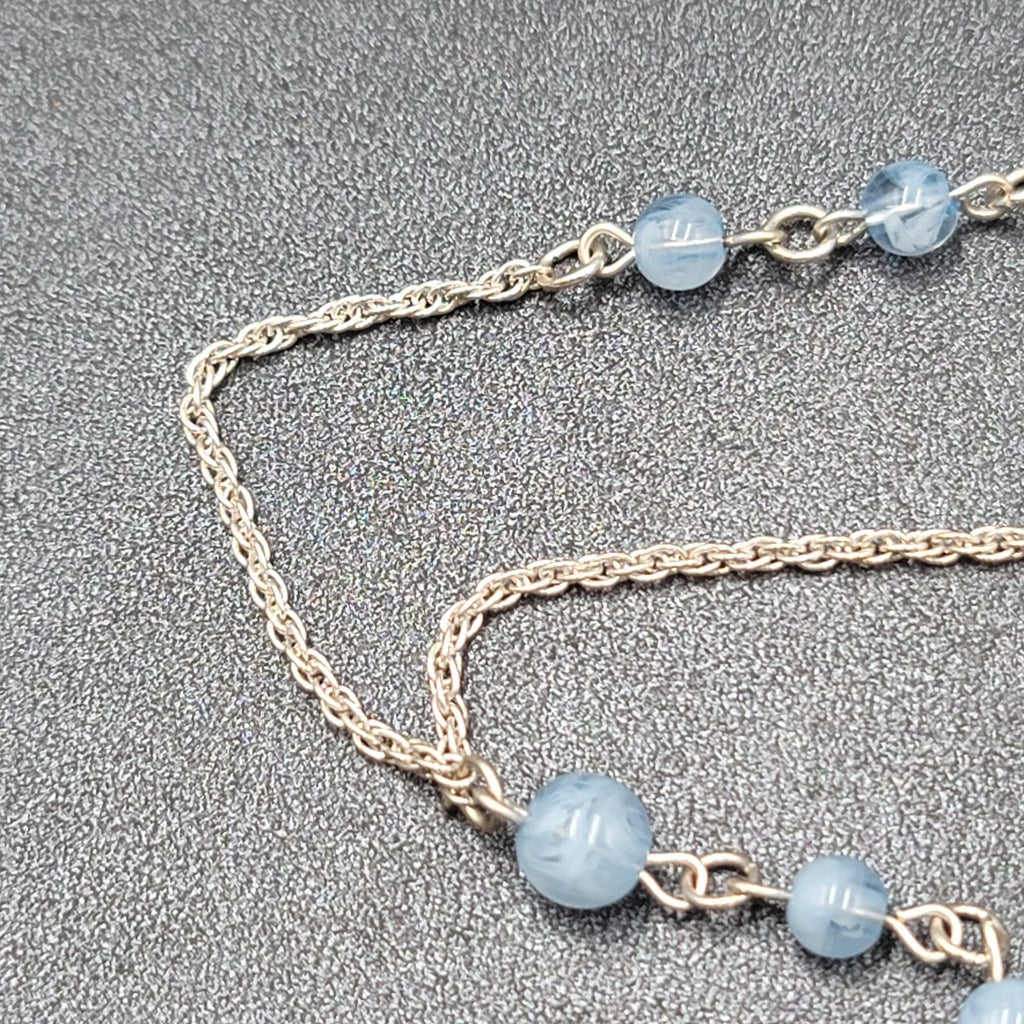 BR Banana Republic Necklace Blue Bead Chain Tassel Pendant Long 30"