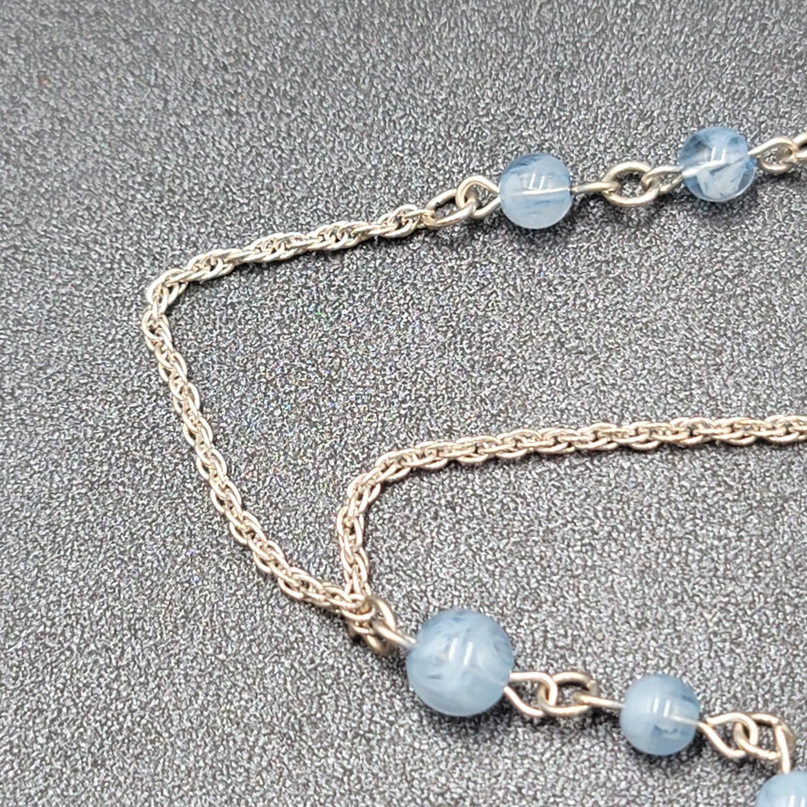 BR Banana Republic Necklace Blue Bead Chain Tassel Pendant Long 30"