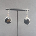 Pierced Earrings Silver tone Acrylic Black Faceted Dangle 1"
