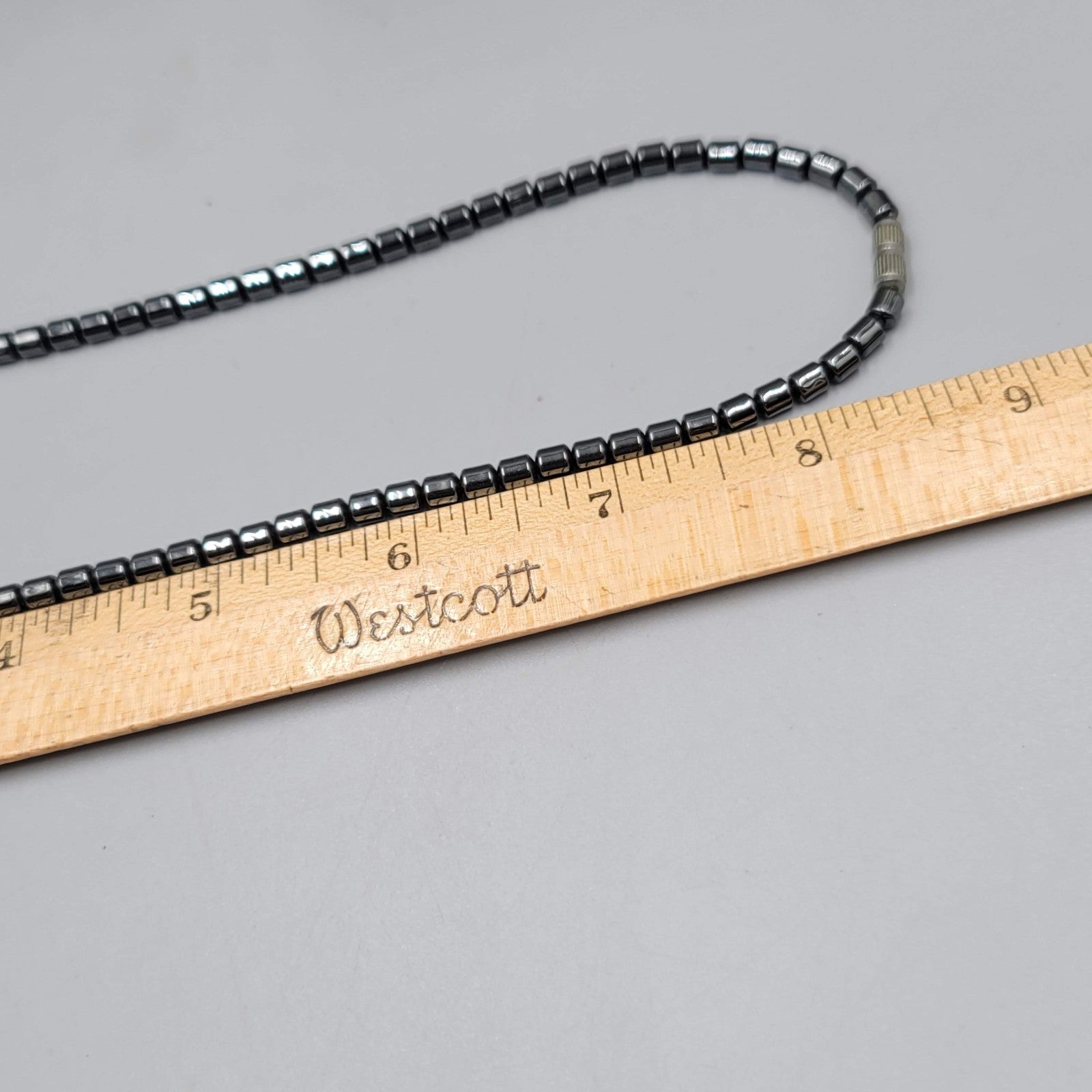 Hematite Bead Necklace Green Jade Lantern Pendant 18"