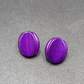 Vintage Pierced Earrings Dark Purple Enamel over Metal Oval Studs 3/4"
