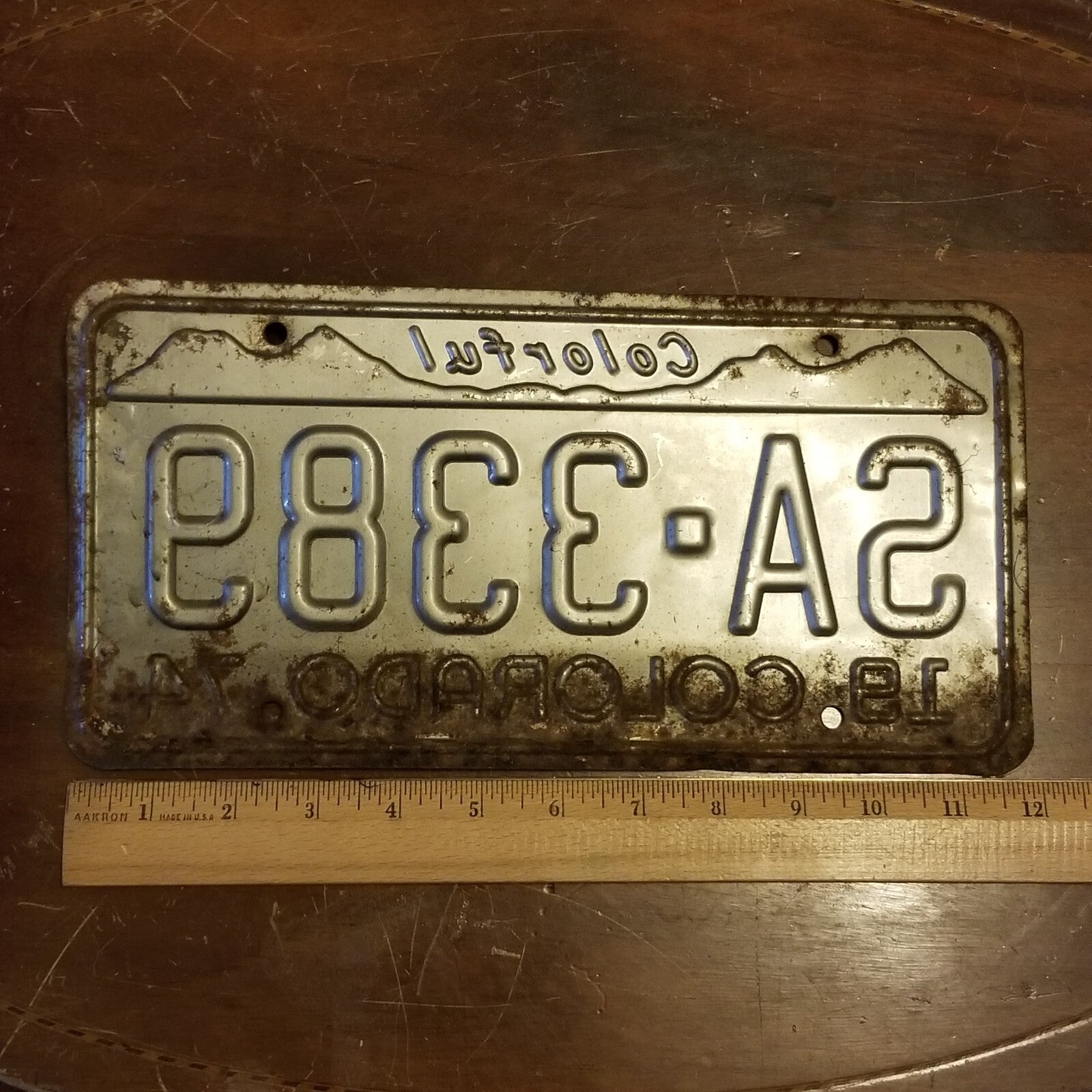 License Plate Vintage 1974 COLORADO SA-3389 12" x 6" Green White
