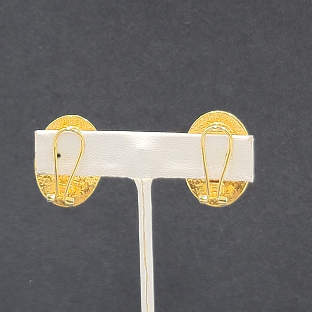 Vintage Runes Clip on Earrings Gold Plated Black Oval 1 1/8"