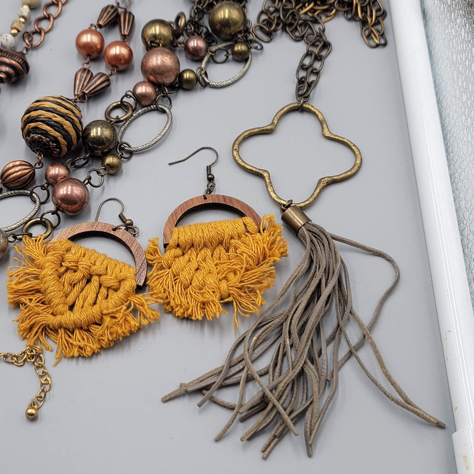 Jewelry Lot Necklace Bracelet Earrings Wood Boho Stone Bead 40 pcs