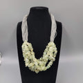 Artisan Light Green Stone Cluster Statement Necklace Multi Strand Gray Cord 20"