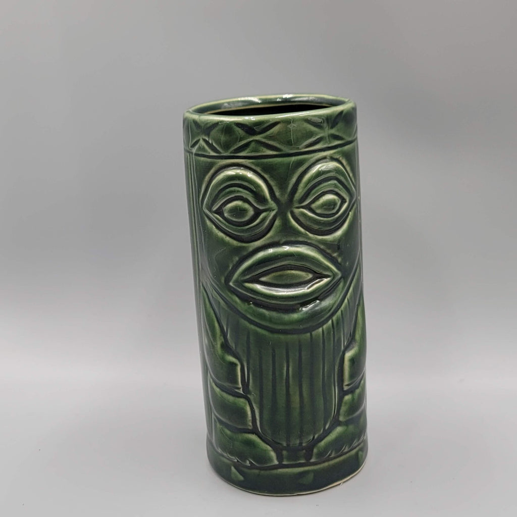 Shonfeld Rarotongan Tiki Mug Green Ceramic Barware Collectible 5.5 in