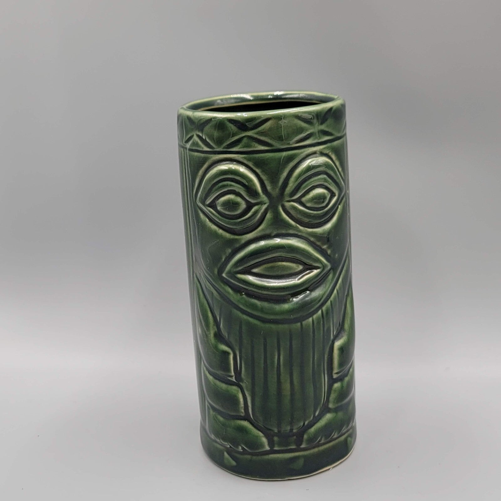 Shonfeld Rarotongan Tiki Mug Green Ceramic Barware Collectible 5.5 in