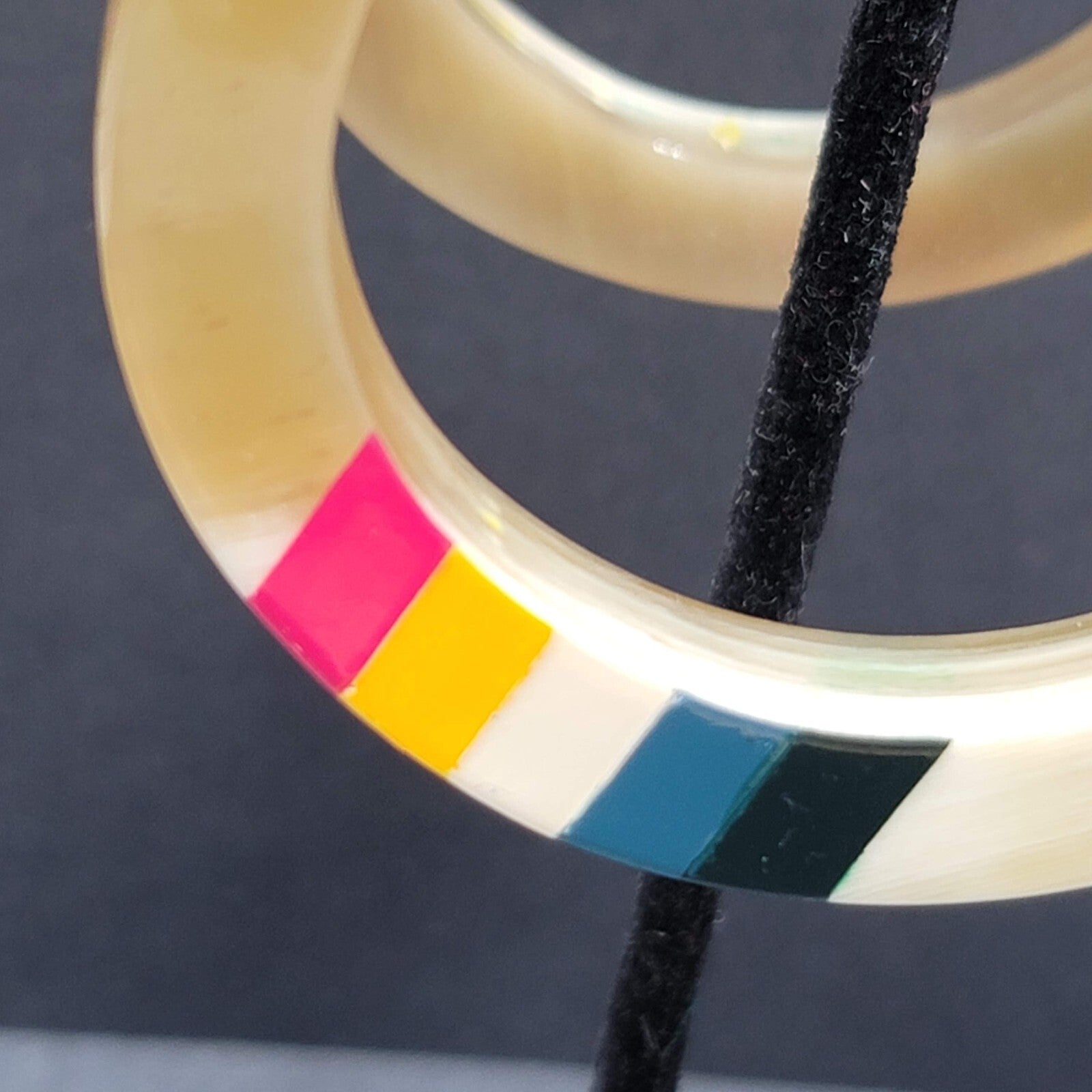 Pierced Earrings Resin Faux Horn Hoops Hand Painted 2 3/8"