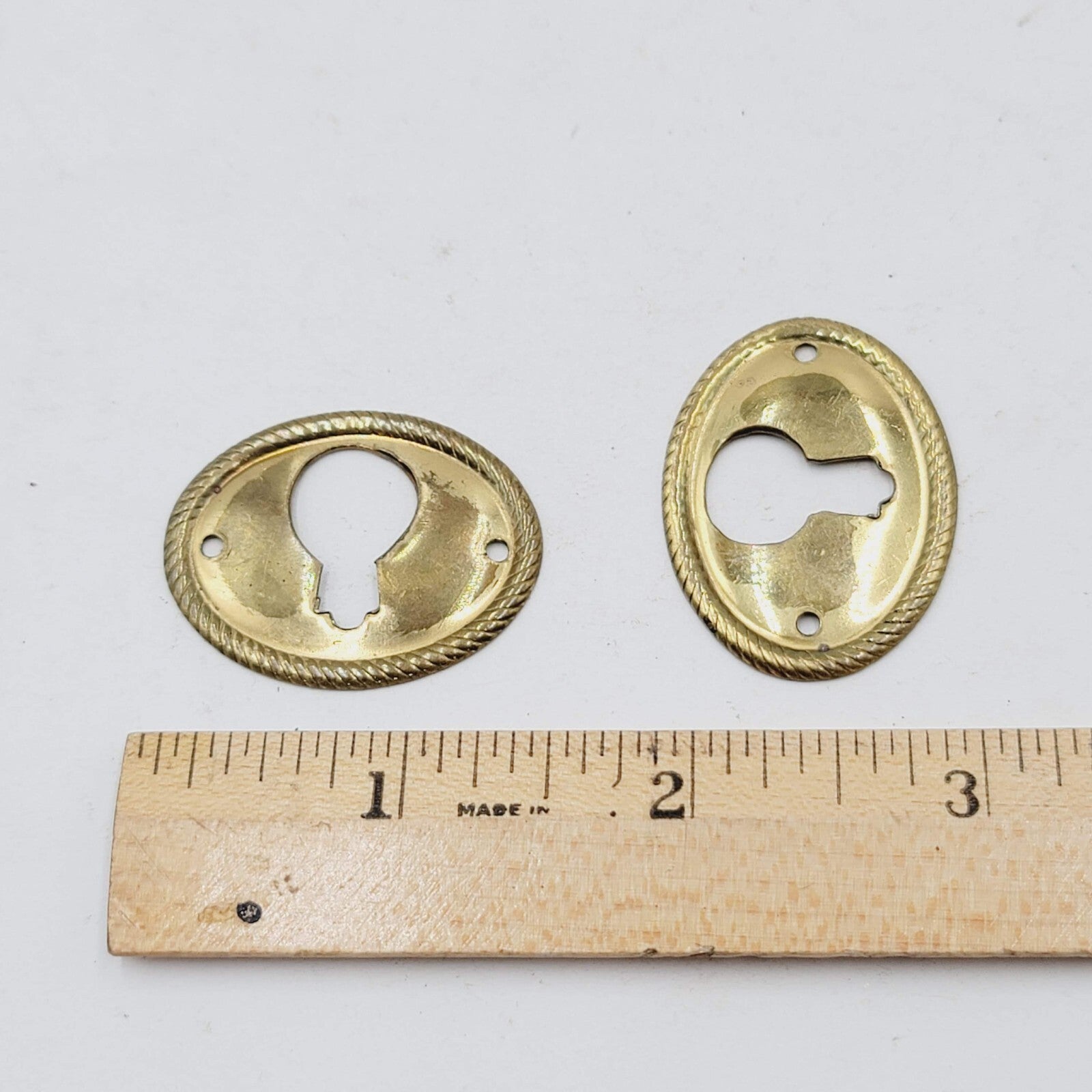 Vintage Lot of 2 Brass Skeleton Key hole Escutcheon 1.25" Salvage Hardware