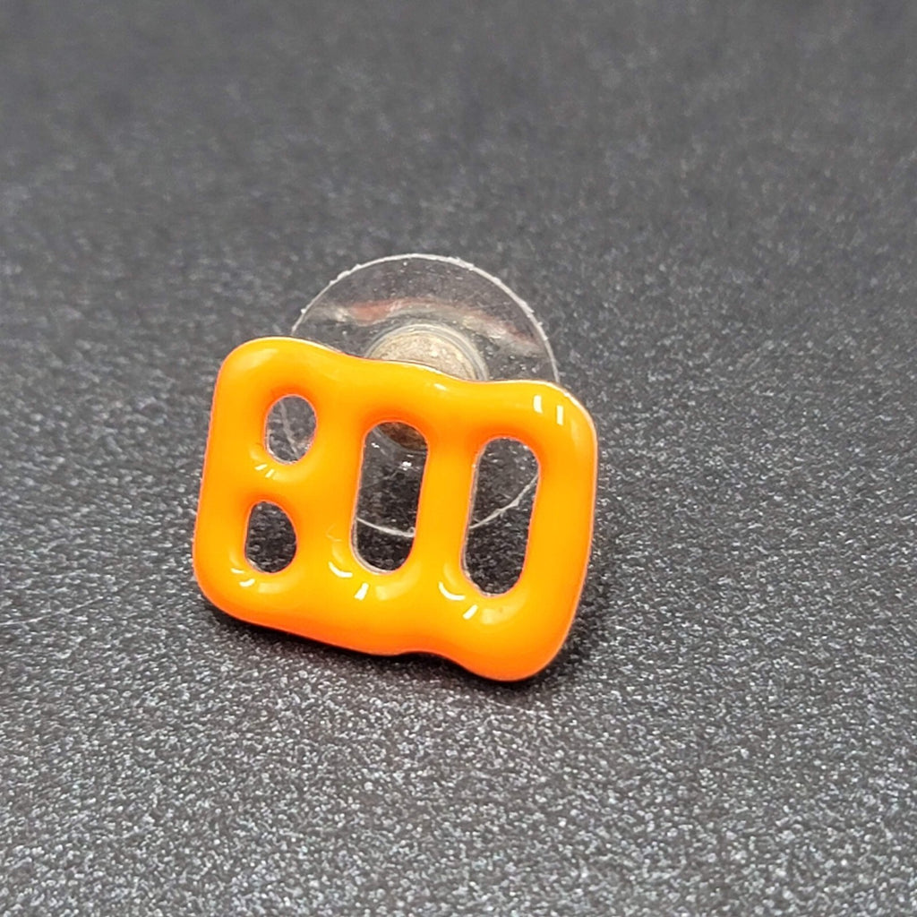 Halloween BOO Pierced Earrings Orange Enamel over Metal Studs 5/8"