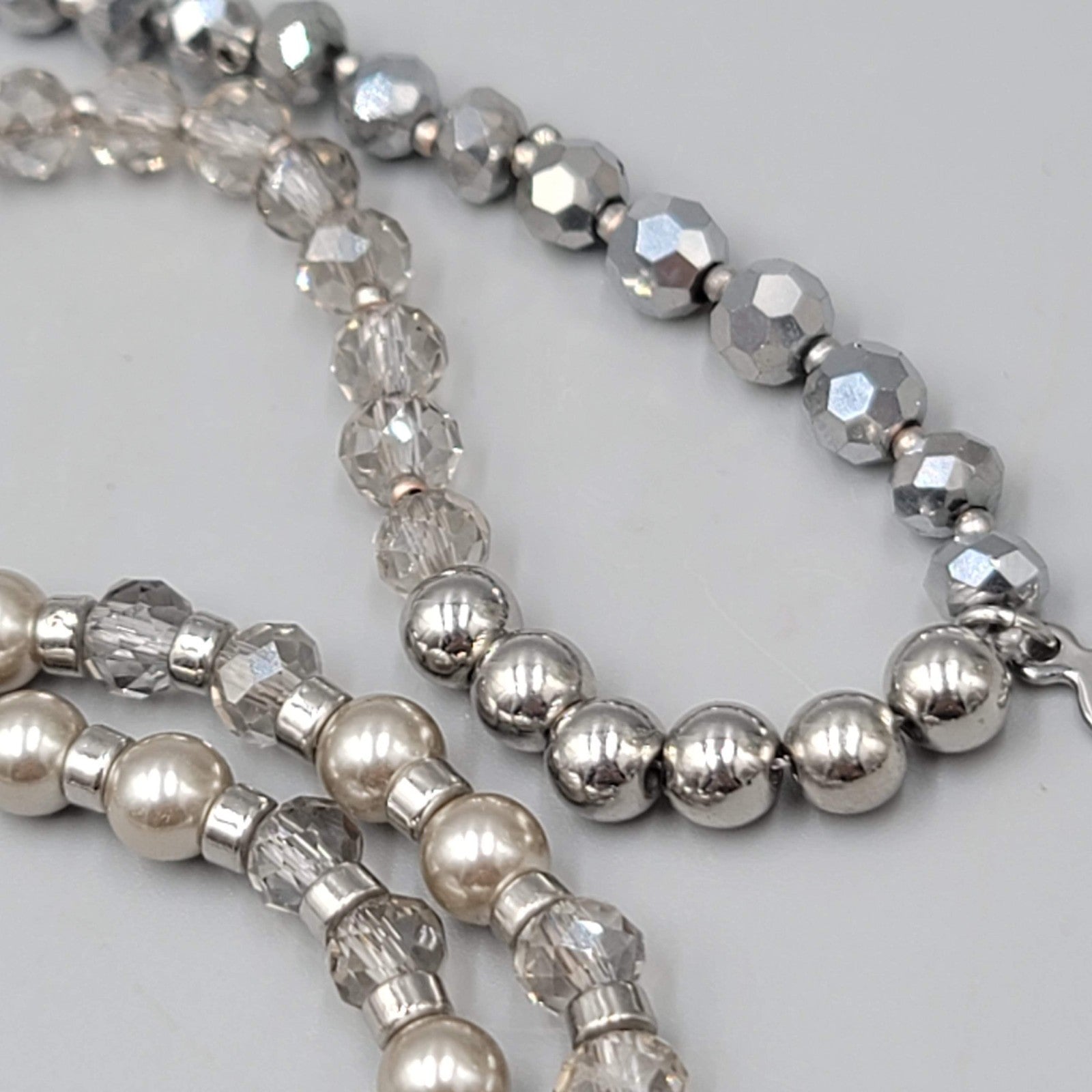 Loft Necklace Silver tone Gray Bead Extra Long 60"