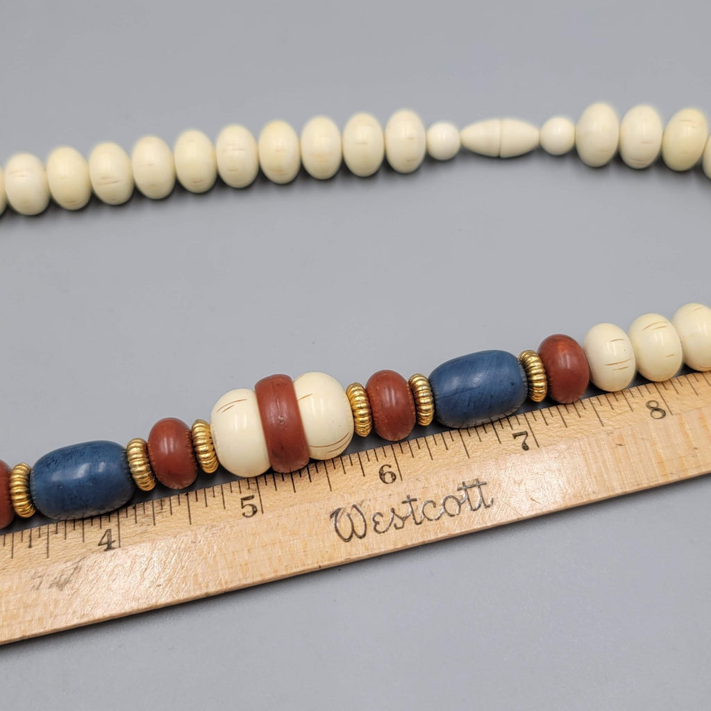 Vintage Beaded Necklace Hidden Clasp Beige Brown Blue Estate Costume Jewelry 20"