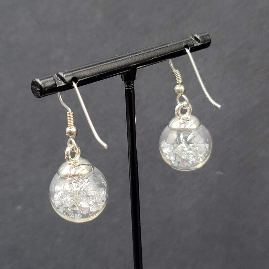Pierced Earrings Silver tone Loose Silver Rhinestones Filled Sphere Dangle 3/4"