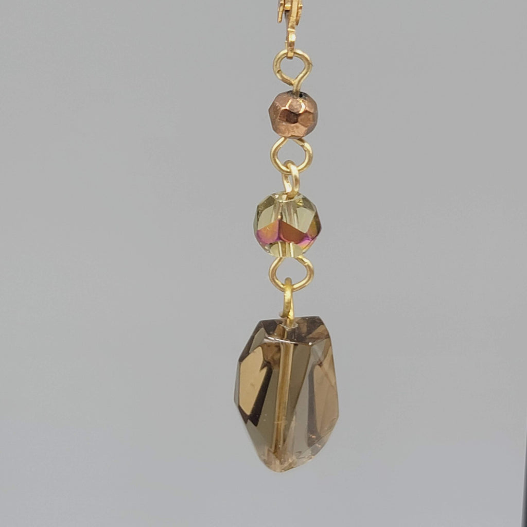 Glass AB Bead Pierced Earrings Gold tone Aurora Borealis Dangle 1.5"
