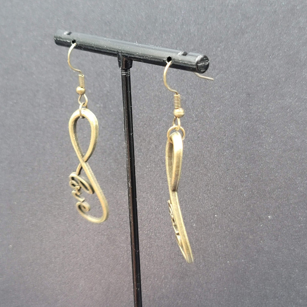 New Infinity Love Pierced Earrings Bronze tone Dangle Open Work 1.5"
