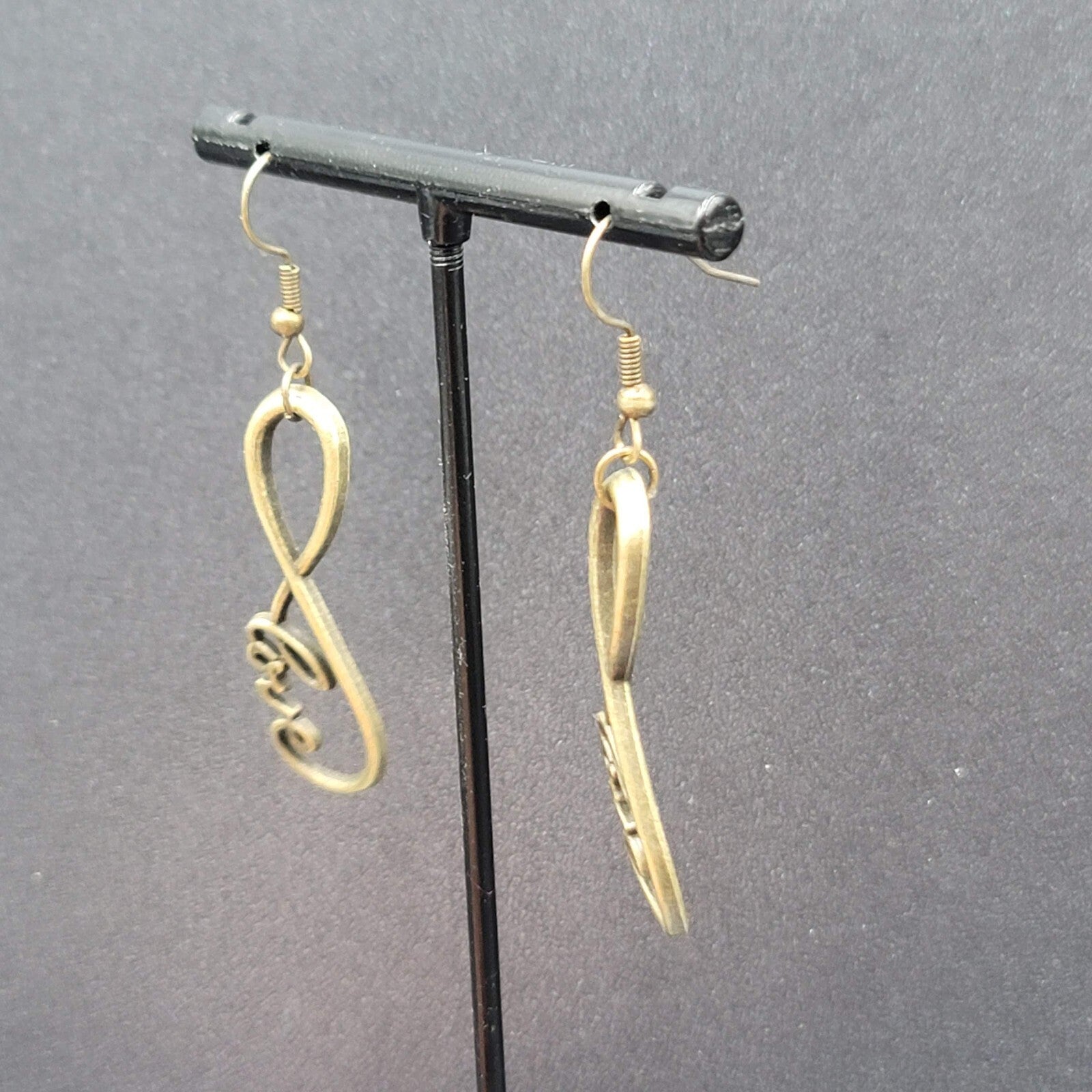 New Infinity Love Pierced Earrings Bronze tone Dangle Open Work 1.5"