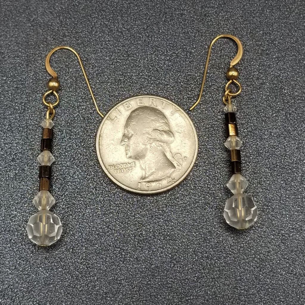 Pierced Earrings Gold tone Faceted Crystal Bead Dangle 1 1/4"