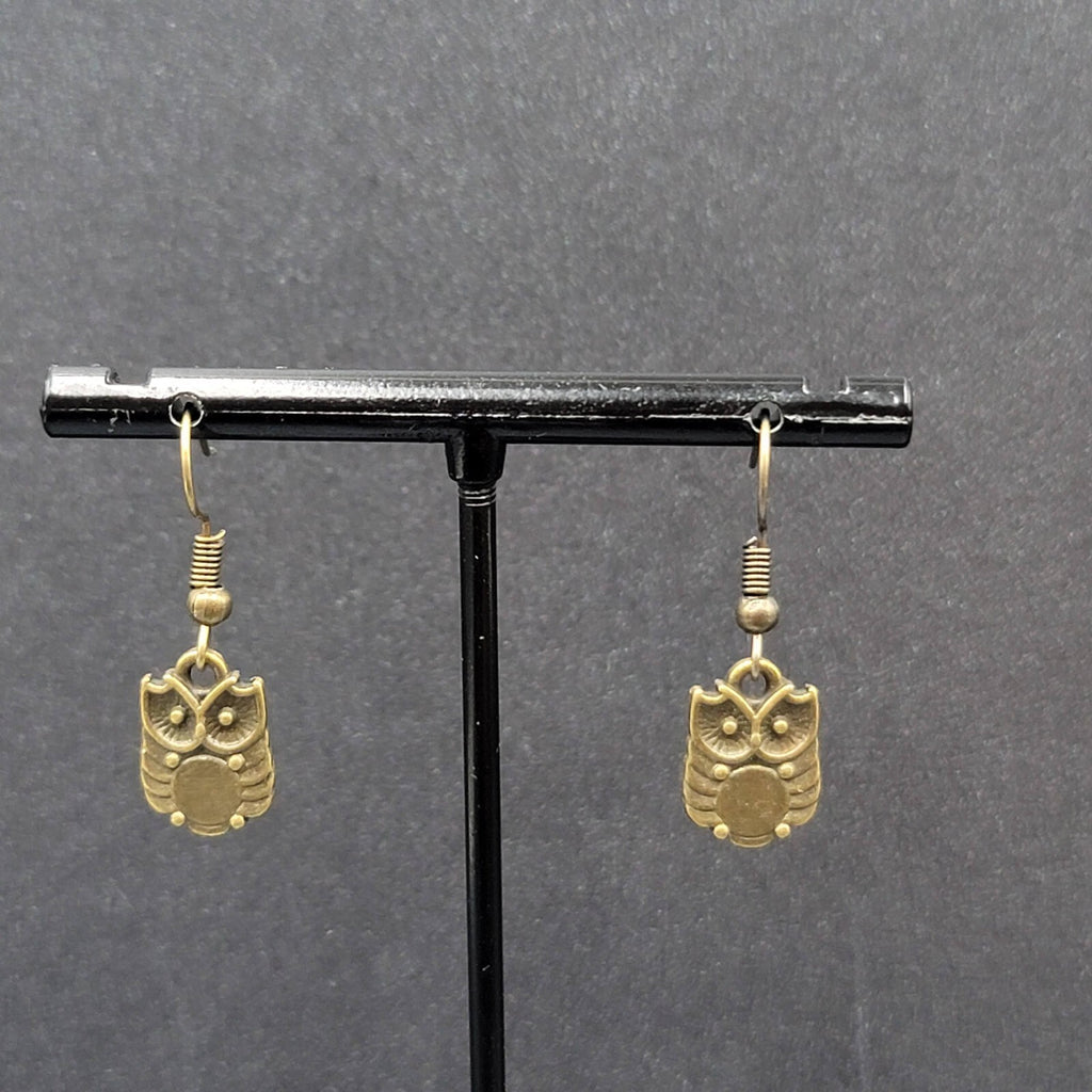 New OWL Pierced Earrings Bronze tone Dainty Dangle 1/2"
