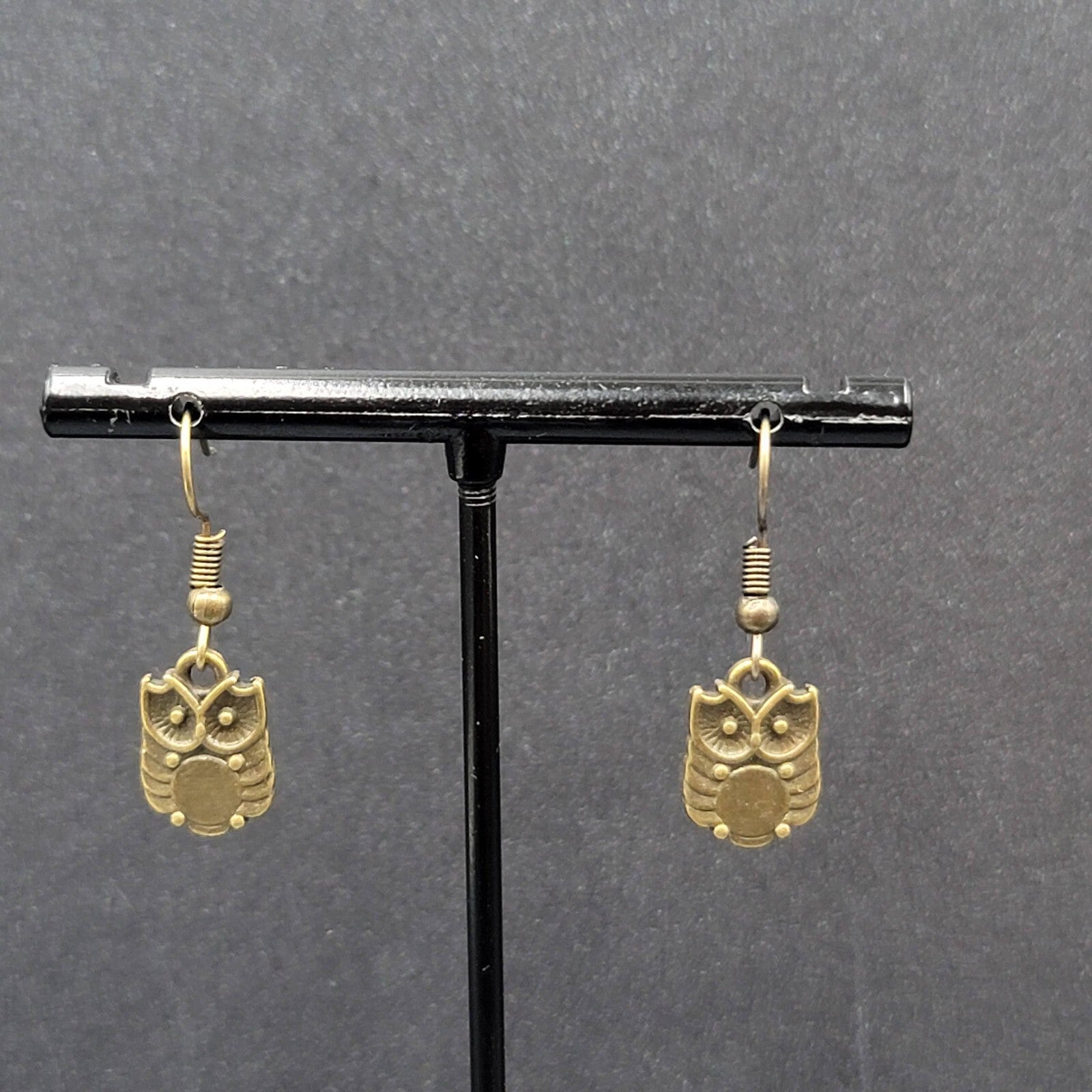 New OWL Pierced Earrings Bronze tone Dainty Dangle 1/2"