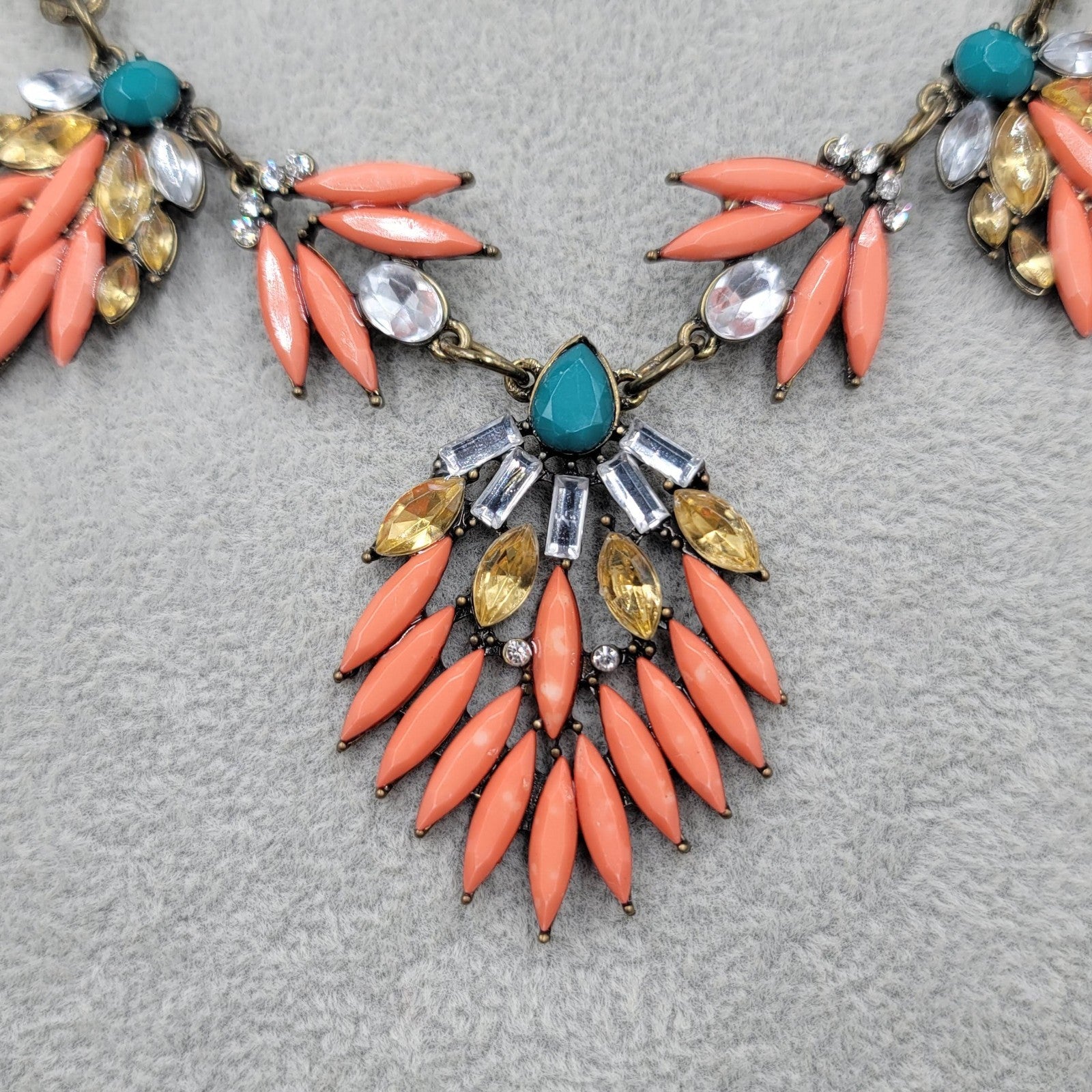Statement Necklace Bronze tone Multicolor Accents Bib 18"-20"