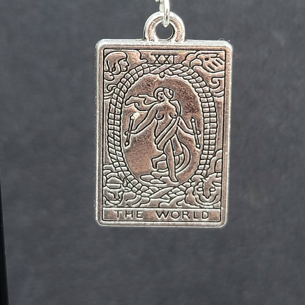 The WORLD Tarot Card Pierced Earrings Silver tone 1"