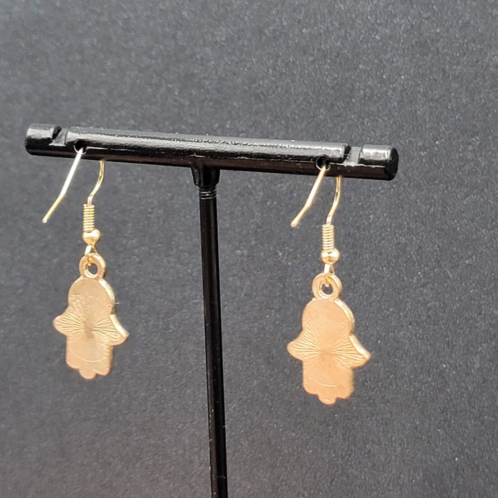 Hamsa Evil Eye Pierced Earrings Gold tone Enamel Rhinestone Dangle 7/8" New
