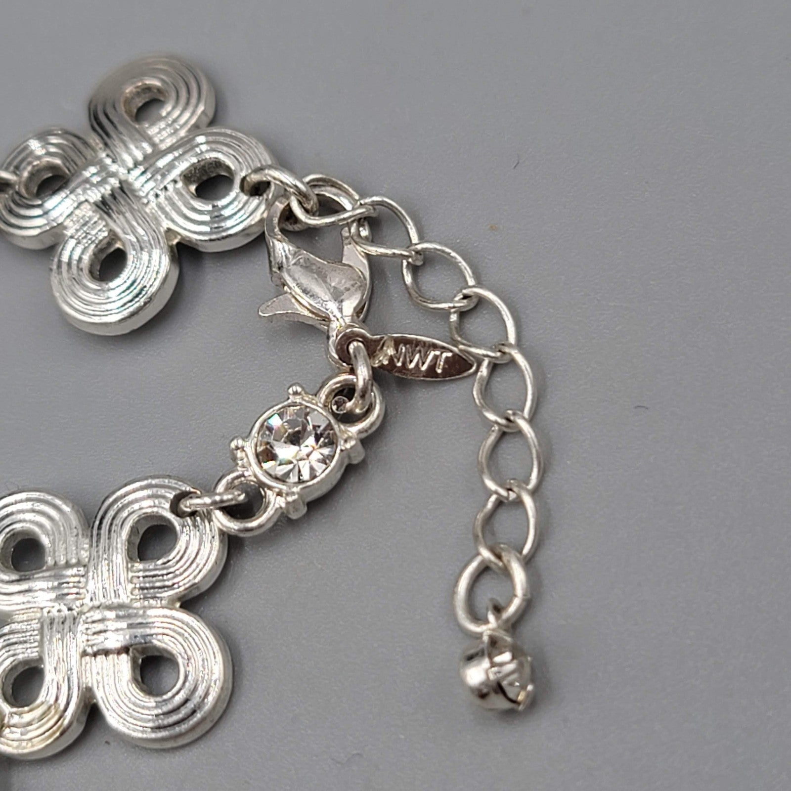 Ann Taylor Bracelet Silver Tone Crystal Accent Adjustable Toggle Chain 8 Inch NW