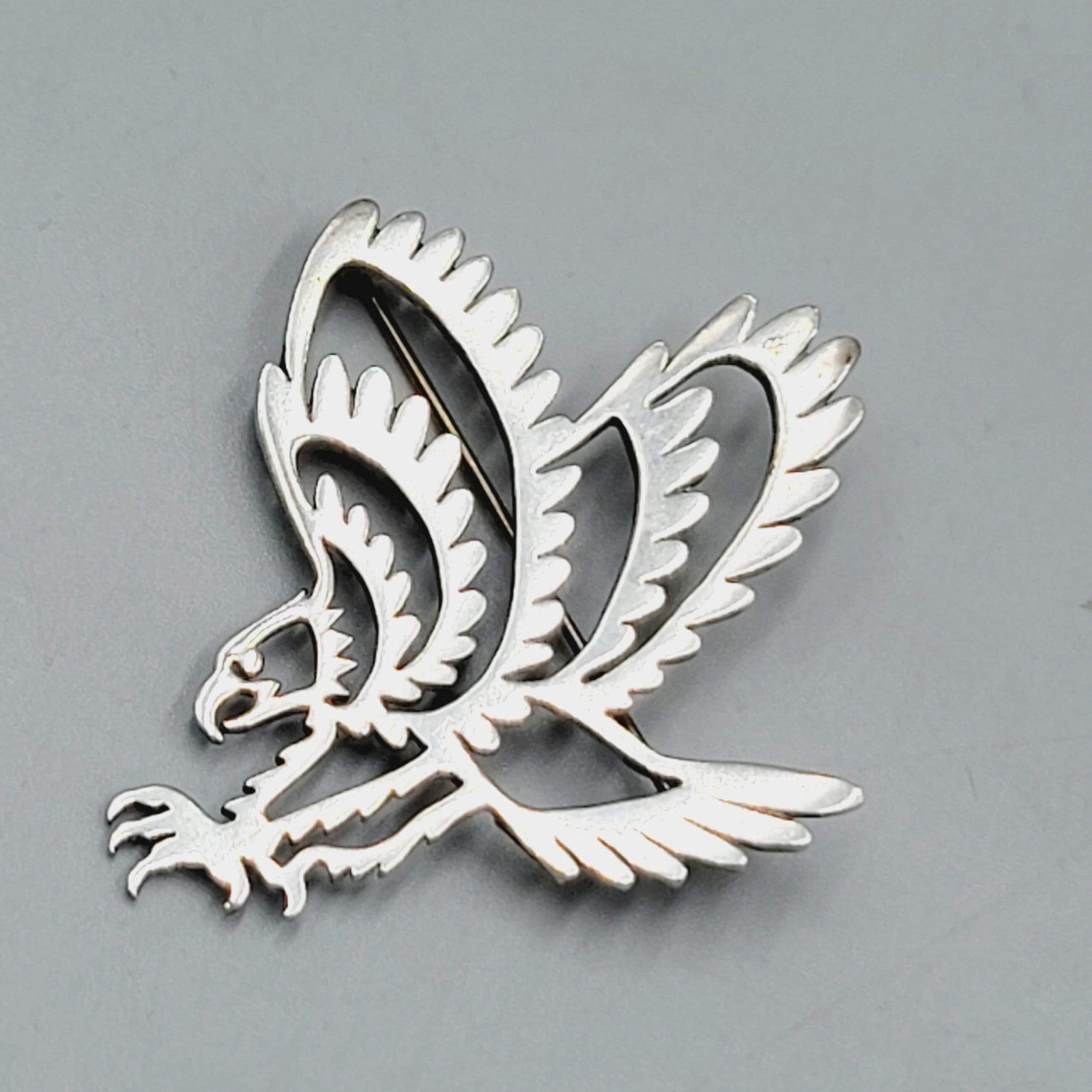 Vintage Eagle Brooch Sterling Silver Open Work 2"