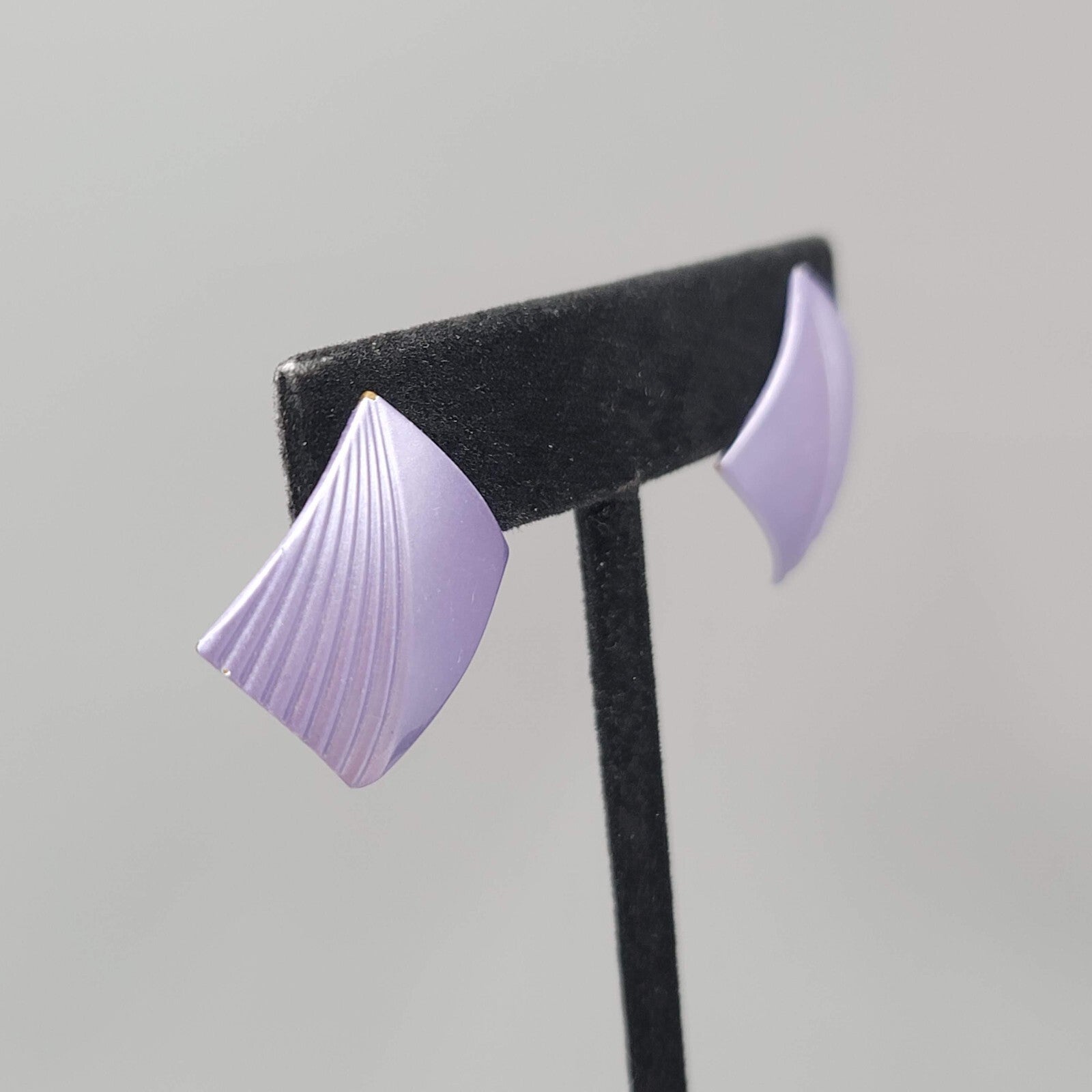 Vintage Pierced Earrings Satin Enamel Lavender Purple Square Drop 1"