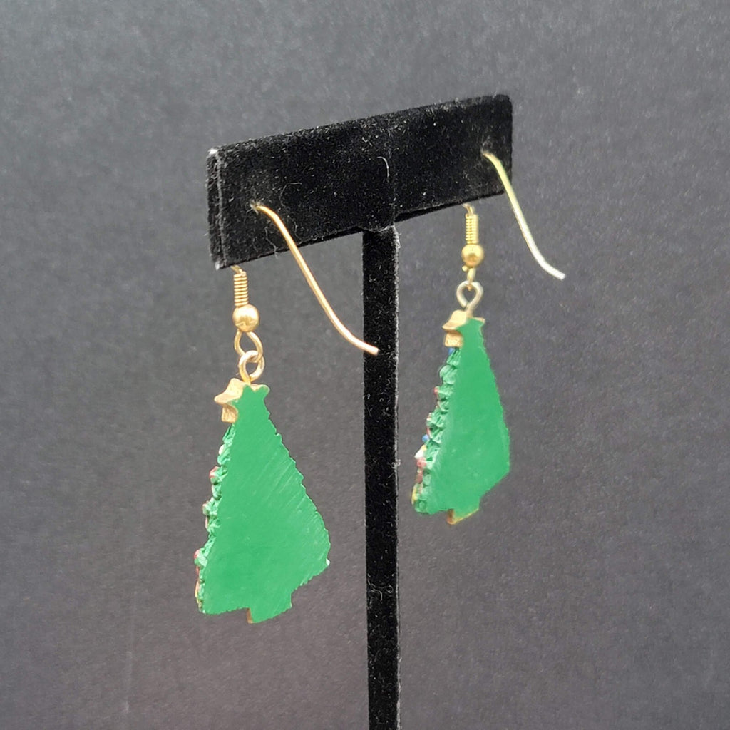 Vintage Christmas Pierced Earrings Resin Christmas Tree Dangle 1.25"