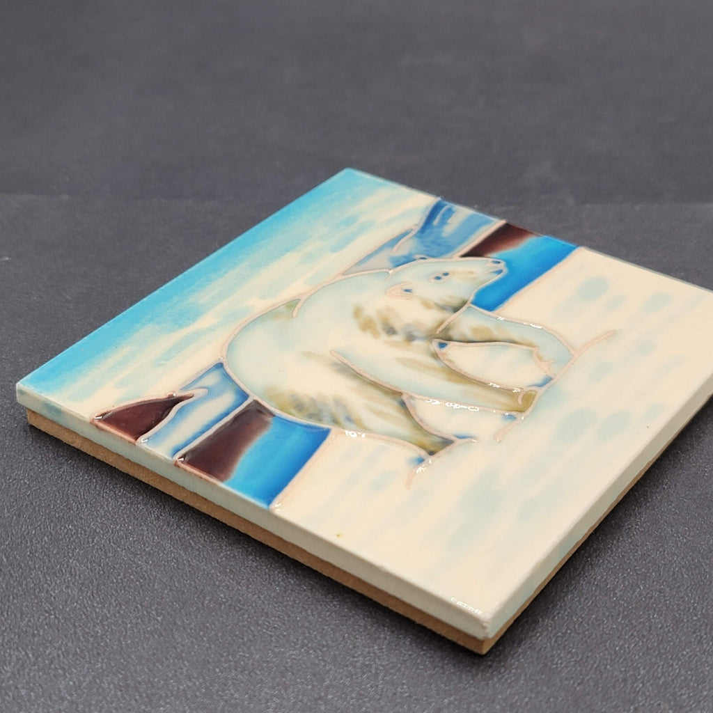 Polar Bear Ceramic Tile with Wood Stand 4"x4"