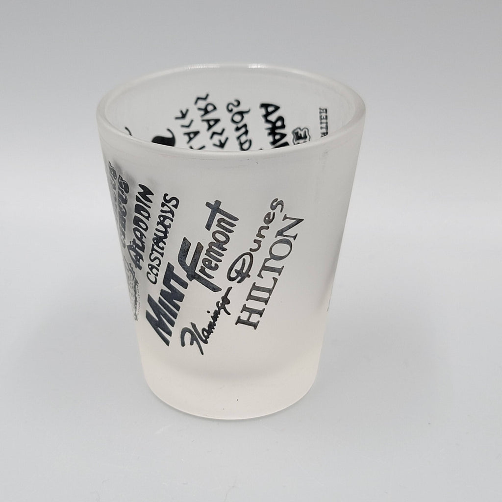 Vintage Las Vegas Casino Shot Glass Black Letters Frosted Glass Souvenir