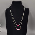 Bomb Party Layer Necklace Dark Pink Crystals Silver Plated 20"