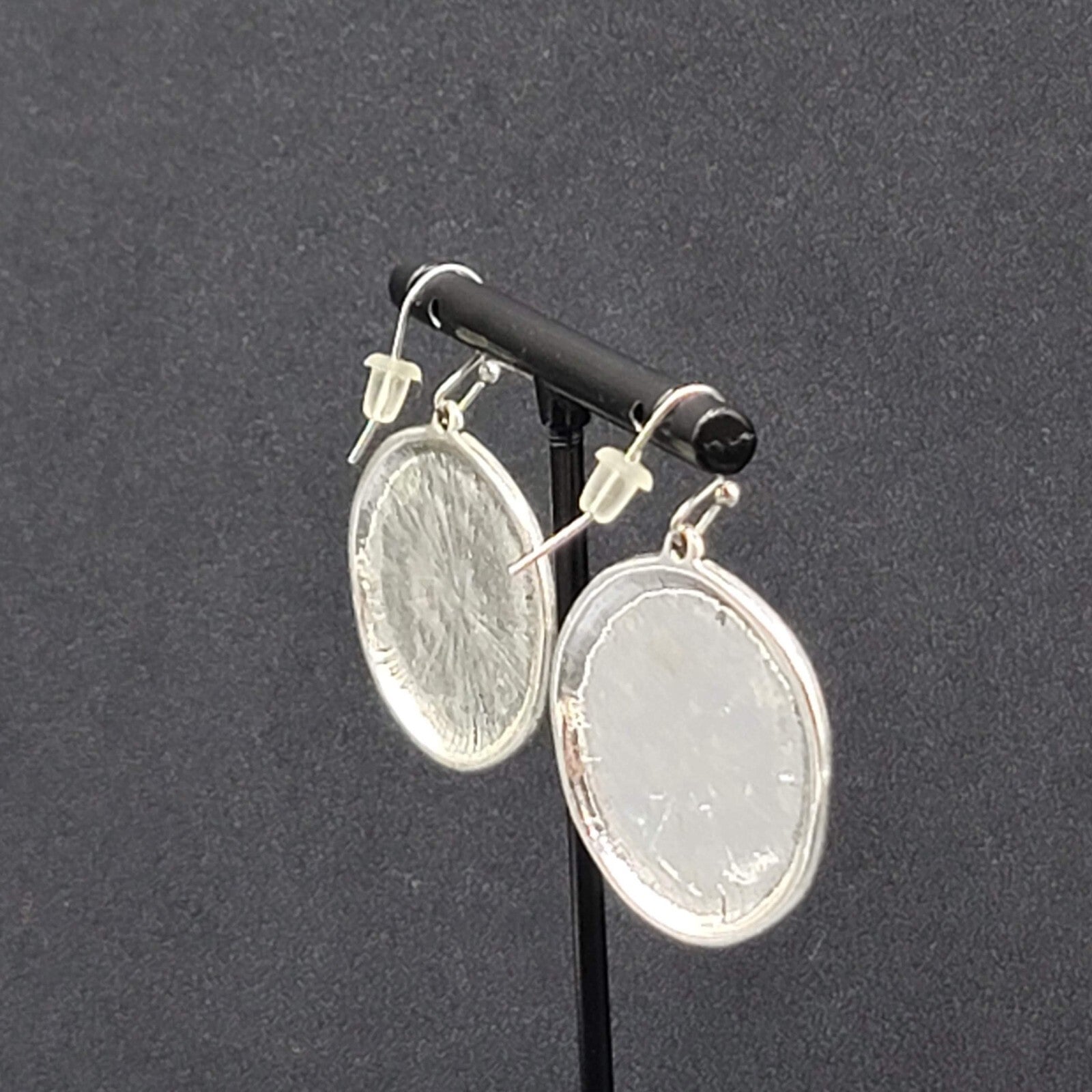 Pierced Earrings Silver tone Embossed Tree Round Dangle 1 1/8"