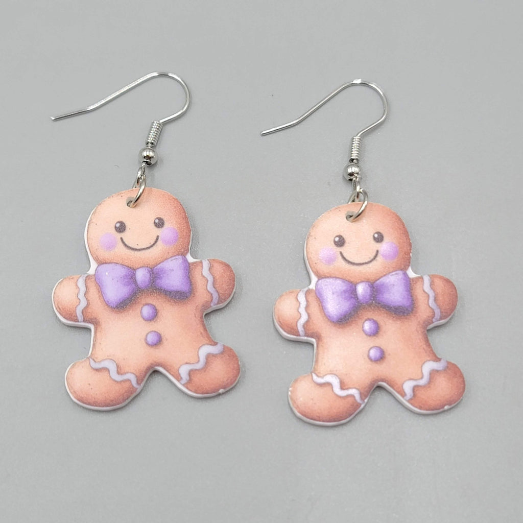 Gingerbread Man Pierced Earrings Silver tone Dangle 1.25 in