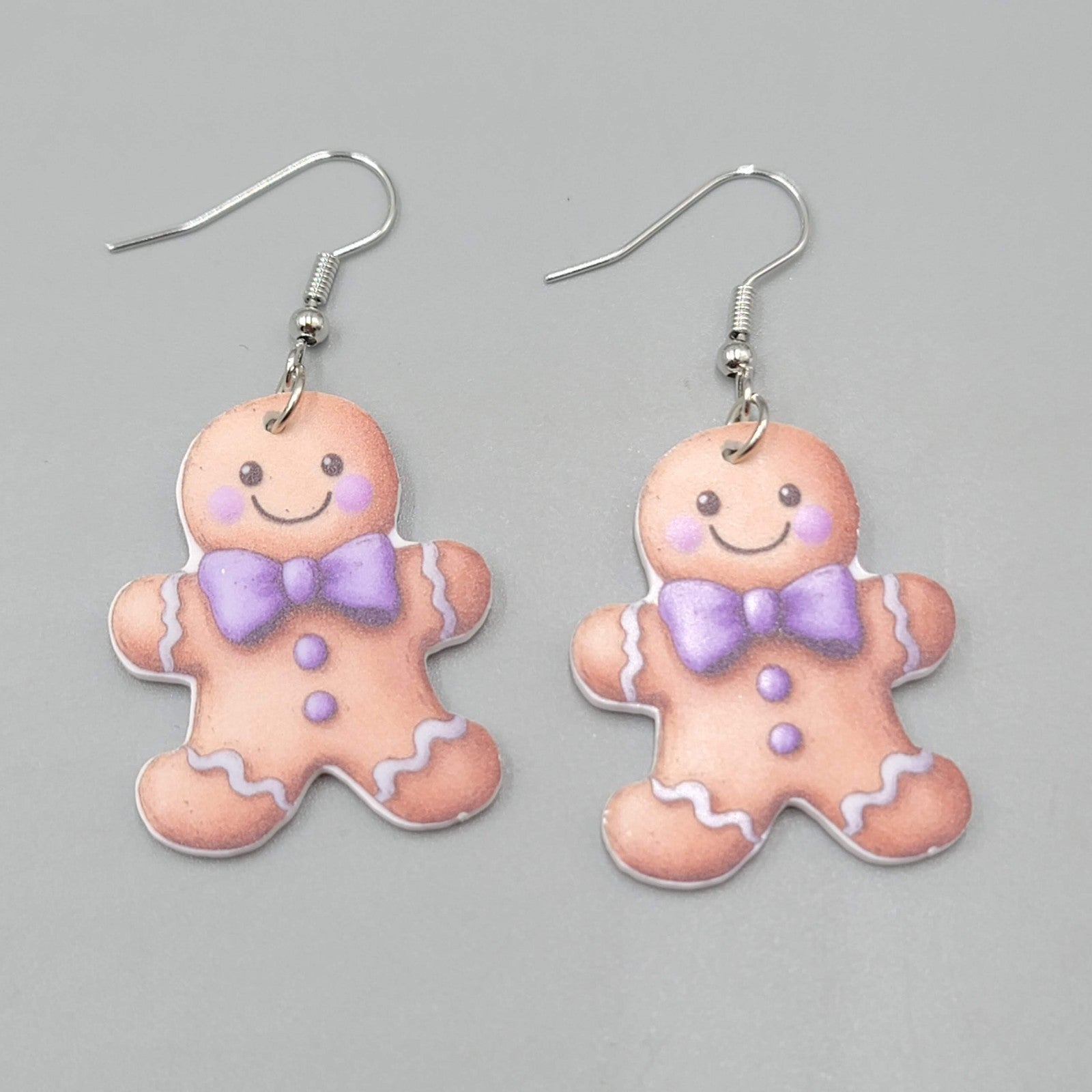 Gingerbread Man Pierced Earrings Silver tone Dangle 1.25 in