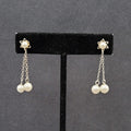 Vintage Pierced Earrings Silver tone White Bead Dangle Chains 1 3/8"