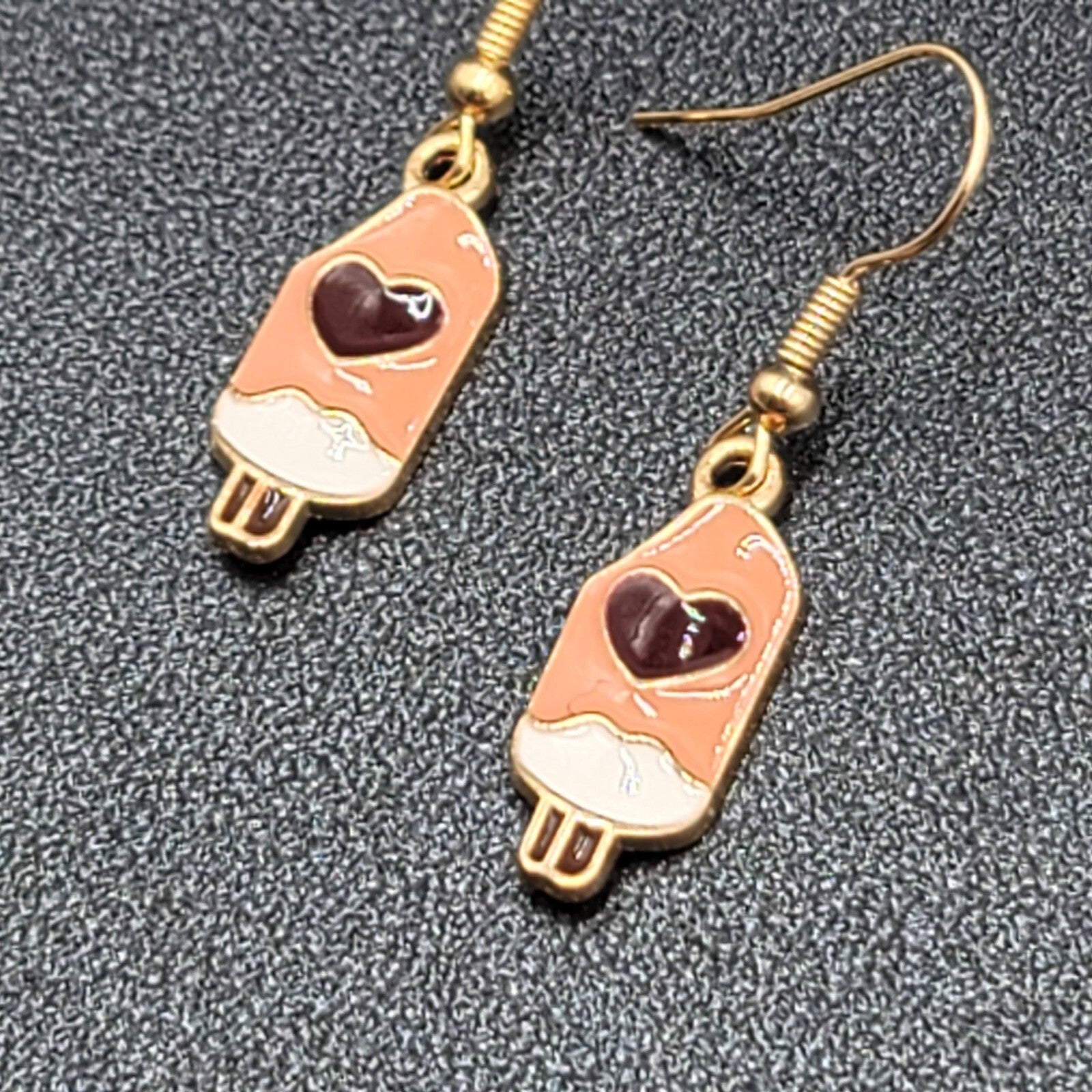Heart Ice Cream Popsicle Pierced Earrings Pink Enamel Dangle New 3/4"