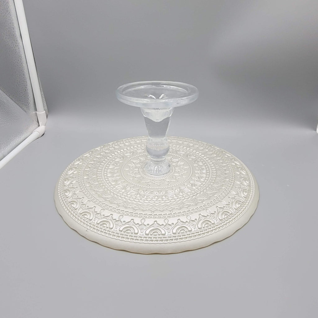 Vintage Painted Turkish Glass Cake Stand with Gold Detailing 10.5 in LOVELY!