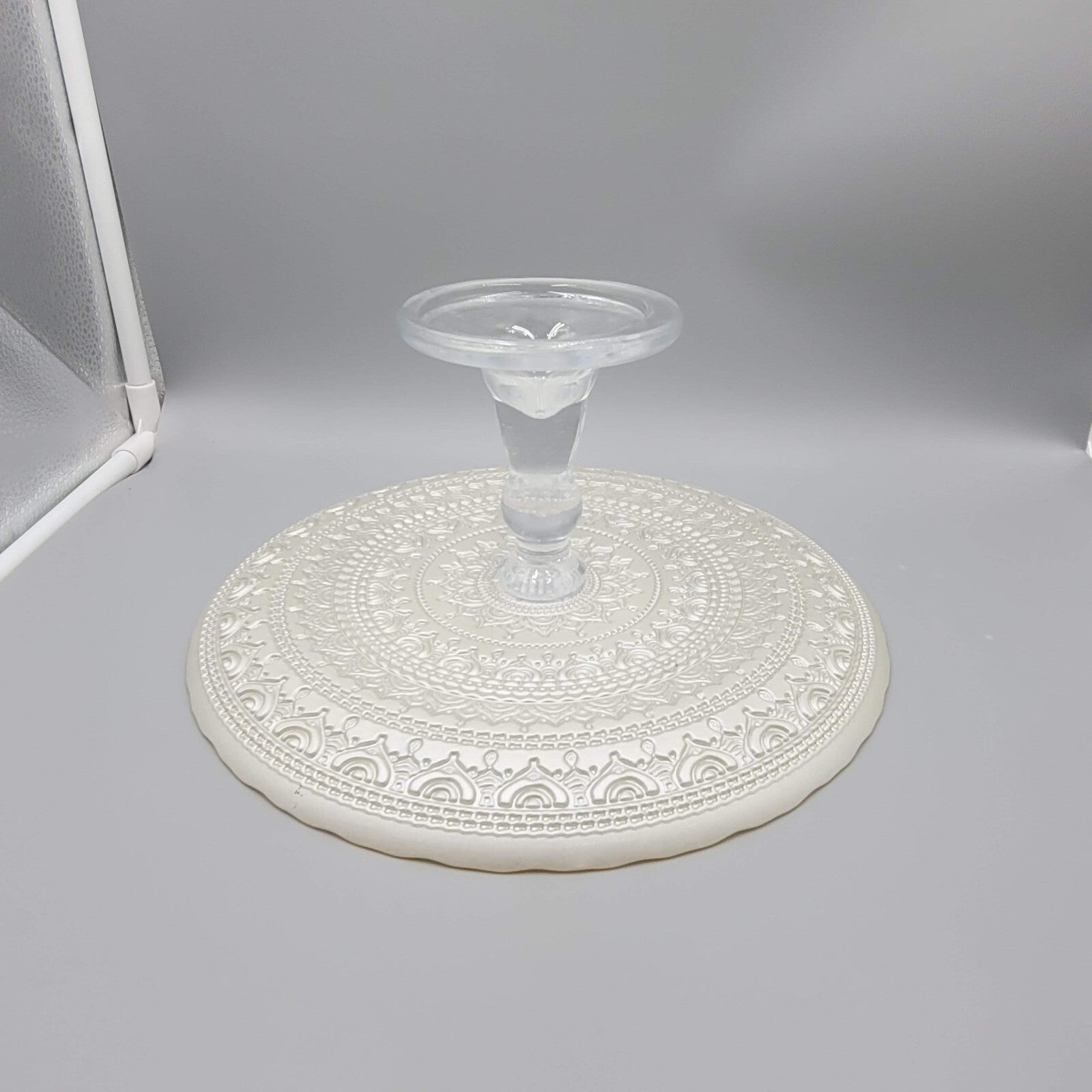 Vintage Painted Turkish Glass Cake Stand with Gold Detailing 10.5 in LOVELY!