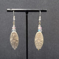 Pierced Earrings Silver tone Clear Purple Beaded Dangle 1.75"