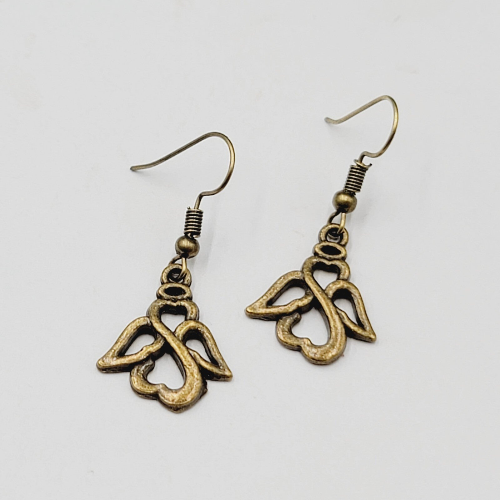 New Infinity Heart Angel Pierced Earrings Bronze tone Dangle 3/4"