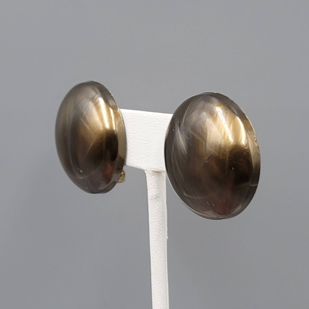 Vintage Brown Swirl Clip on Earrings Plastic Round 1"