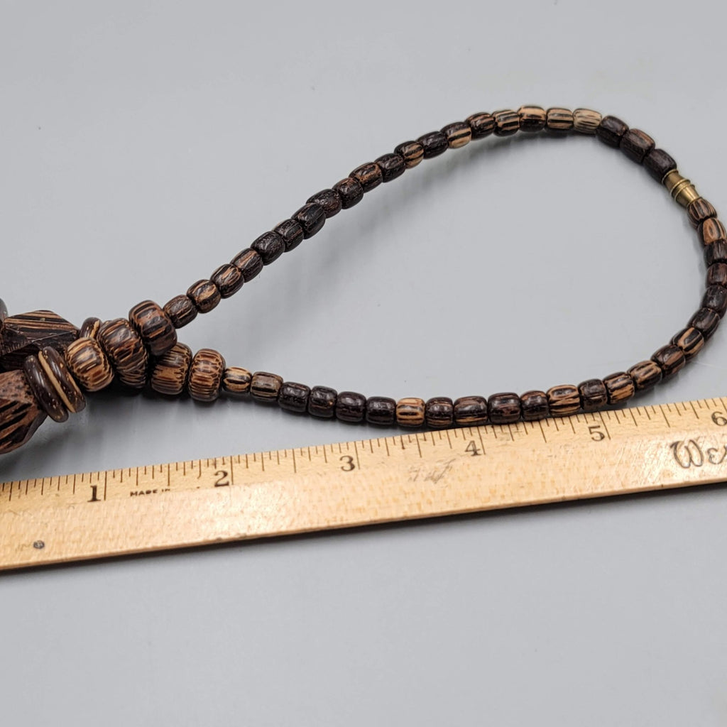 Vintage Large Wood and Coconut Bead Statement Necklace 24"